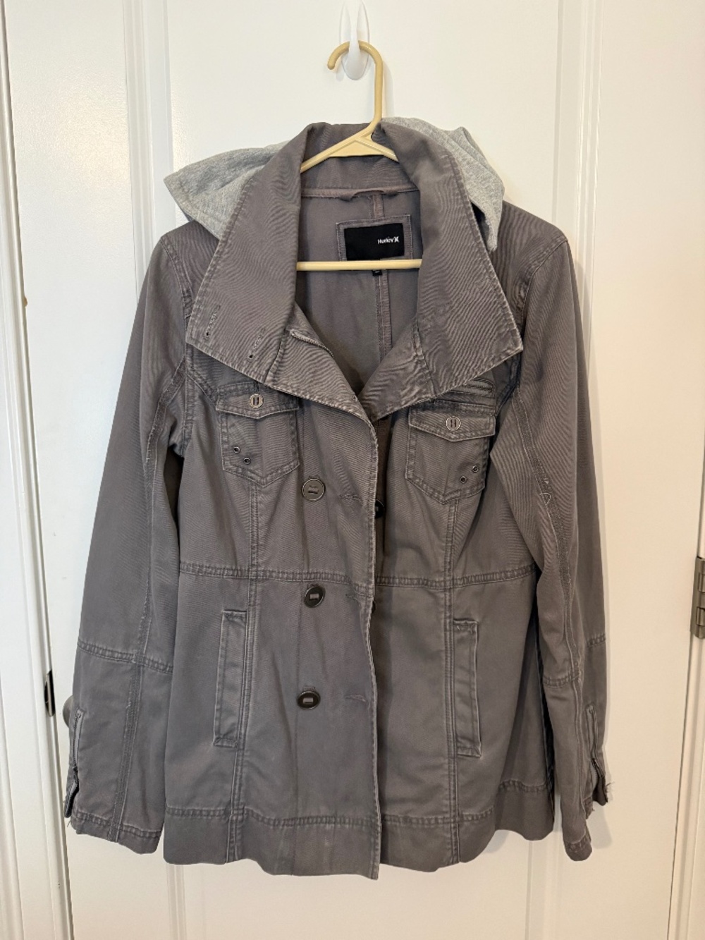 Hurley Y2K Gray Hooded Military Utility Jacket Women's Medium